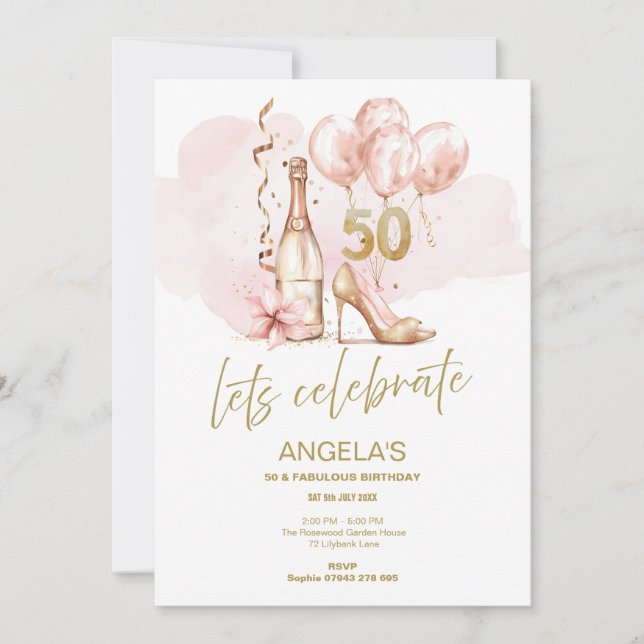 Invitación 50 y fabuloso, moderno, moderno cumpleaños 50 (Anverso)