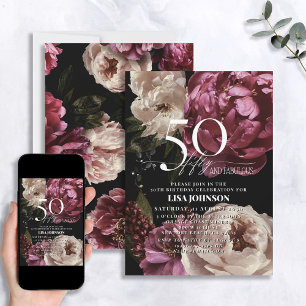 Invitación 50 y fabuloso Moody Burgundy Rubor Botánico