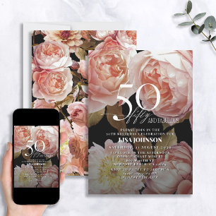 Invitación 50 y fabuloso Moody Rubor Pink Floral Botánico