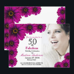 Invitación 50 y fabuloso morado Floral 50 cumpleaños fotográf<br><div class="desc">50 y Fabuloso morado, magenta oscuro Floral | 50.ª Fotos invitaciones. ¡Cincuenta y Fabuloso! Una hermosa gerbera de jardín magenta y púrpura elegante, daisies florales invitaciones de fiesta de cumpleaños número 50 que puedes personalizar y enviar tu fiesta de cumpleaños número 50. Reemplace la foto de ejemplo con la suya...</div>