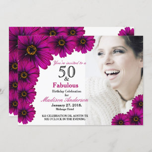 Invitación 50 y fabuloso morado Floral 50 cumpleaños fotográf