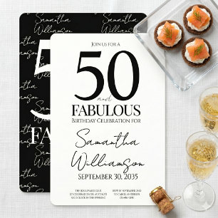 Invitación 50 y Fabuloso Negro Cumpleaños 50 Elegante