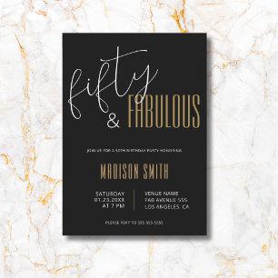 Invitación 50 y fabuloso negro y oro 50 cumpleaños