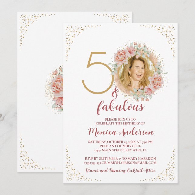 Invitación 50 y fabuloso nombre de Purpurina de fiesta de cum (Anverso / Reverso)