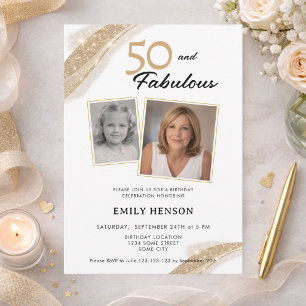 Invitación 50 y Fabuloso Oro 2 Foto Cumpleaños 50