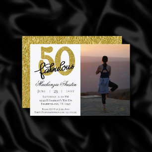Invitación 50 y fabuloso   Oro clásico negro y blanco