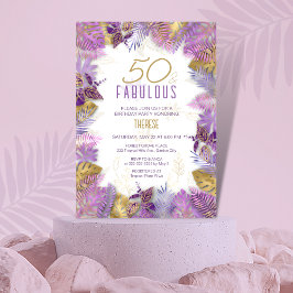 Invitación 50 y fabuloso oro púrpura tropical 50 cumpleaños