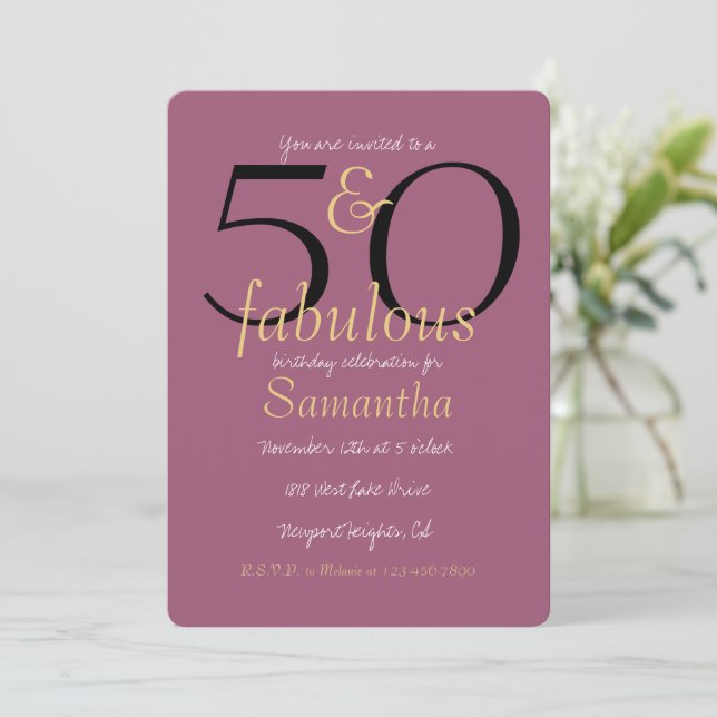 Invitación 50 y fabuloso Orquídea de Oro Purple 50 cumpleaños (Anverso de pie)