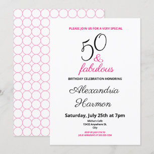 Invitación 50 y fabuloso pink de la fiesta de cumpleaños núme