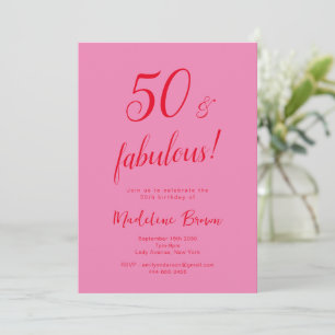 Invitación 50 y fabuloso pink rojo moderno 50 cumpleaños