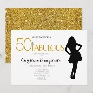 Invitación 50 y fabuloso Purpurina de oro con silueta moderna