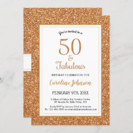 Invitación 50 y fabuloso Purpurina de oro de cumpleaños