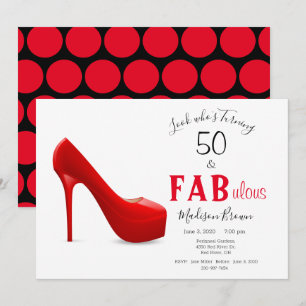 Invitación 50 y fabuloso rojo negro giratorio cumpleaños