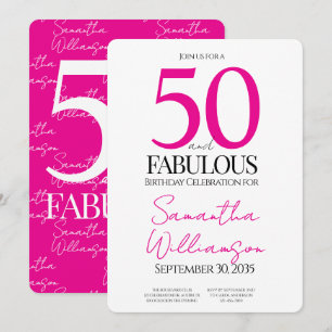 Invitación 50 y Fabuloso Rosa   Cumpleaños 50 Elegante