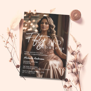 Invitación 50 y fabuloso Rosa de fotografía Gold 50 cumpleaño