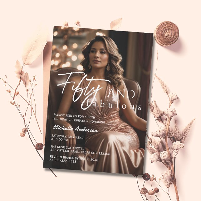 Invitación 50 y fabuloso Rosa de fotografía Gold 50 cumpleaño (Subido por el creador)