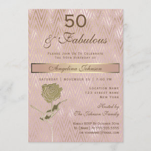 Invitación 50 y fabuloso Rosa de oro de cumpleaños número 50