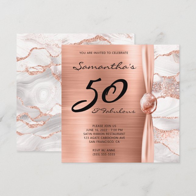 Invitación 50 y fabuloso Rosa de oro y envejecimiento blanco  (Anverso / Reverso)