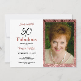 Invitación 50 Y Fabuloso Rosa Dorado Floral Cumpleaños