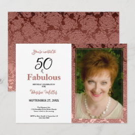 Invitación 50 Y Fabuloso Rosa Dorado Floral Cumpleaños