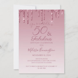 Invitación 50 y Fabuloso Rosa Dorado Rosa Goteando Brillo