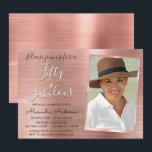 Invitación 50 y Fabuloso Rosa elegante Oro Rubor Foto rosa<br><div class="desc">Cincuenta y fabuloso 50º cumpleaños fiesta Elegante Rosa Relieve metalizado dorado o invitaciones Rubor de cumpleaños rosado son perfectas para una fiesta de cumpleaños Rosa de oro o rosa de Rubor. Estas 50 y Fabulosas invitaciones para fiestas son perfectas para una Fiesta de 50 Años. Puede actualizar la tarjeta de...</div>