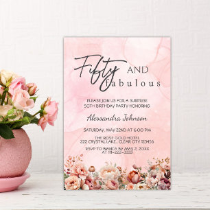 Invitación 50 y fabuloso Rosa Gold Floral 50 cumpleaños