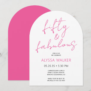 Invitación 50 y fabuloso Rosa Moderno Script Cumpleaños 50