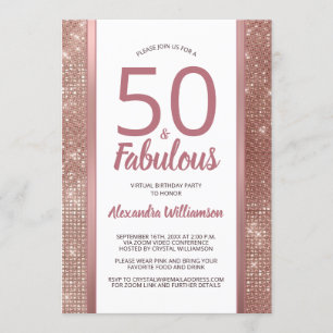 Invitación 50 y fabuloso Rosa Oro Virtual 50 cumpleaños