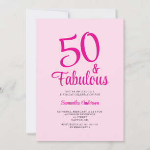 Invitación 50 y Fabuloso Rosa Pálido Cumpleaños 50 Fiesta 