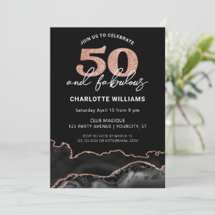 Invitación 50 Y Fabuloso Rosa Purpurina Oro 50 cumpleaños