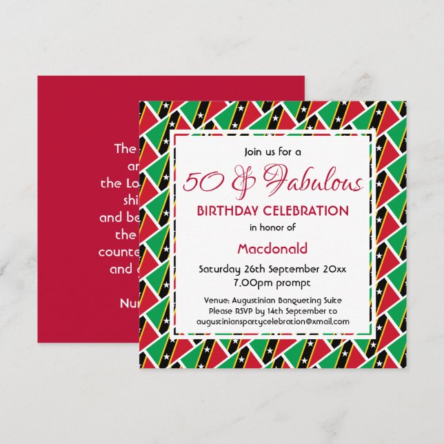 Invitación 50 y fabuloso ST KITTS NAVEGACIÓN NACIMIENTO Perso (Anverso / Reverso)