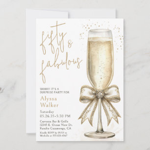 Invitación 50 y fabuloso vaso de champán sorpresa de cumpleañ