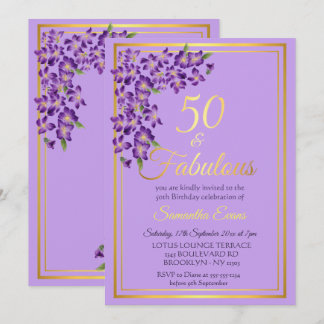 Invitación 50 y fabuloso Violeta de Oro 50 cumpleaños