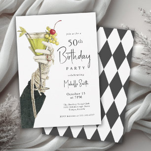 Invitación 50 y fabulosos cócteles y Perlas Cumpleaños