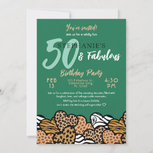 Invitación 50 y fabulosos corazones salvajes de esmeralda 50 