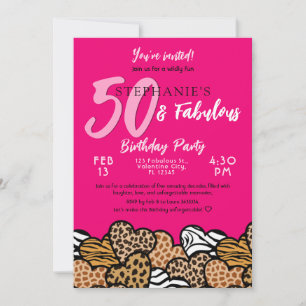 Invitación 50 y fabulosos corazones salvajes rosados 50 cumpl