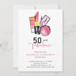 Invitación 50 y fabulosos cosméticos de 50 años Belleza rosa