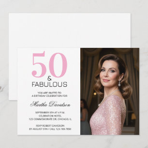 Invitación 50 y Fabulosos Cumpleaños 50 Rosado