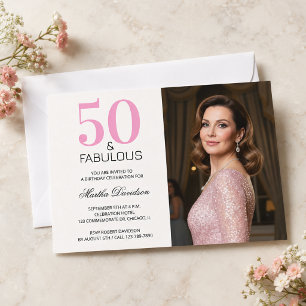 Invitación 50 y Fabulosos Cumpleaños 50 Rosado