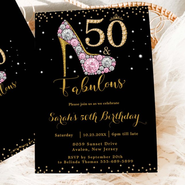 Invitación 50 y fabulosos diamantes de alto talón 50 cumpleañ (Subido por el creador)