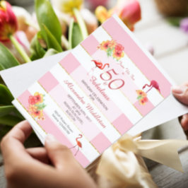 Invitación 50 y fabulosos Flamingos Cumpleaños Tropical Rosa