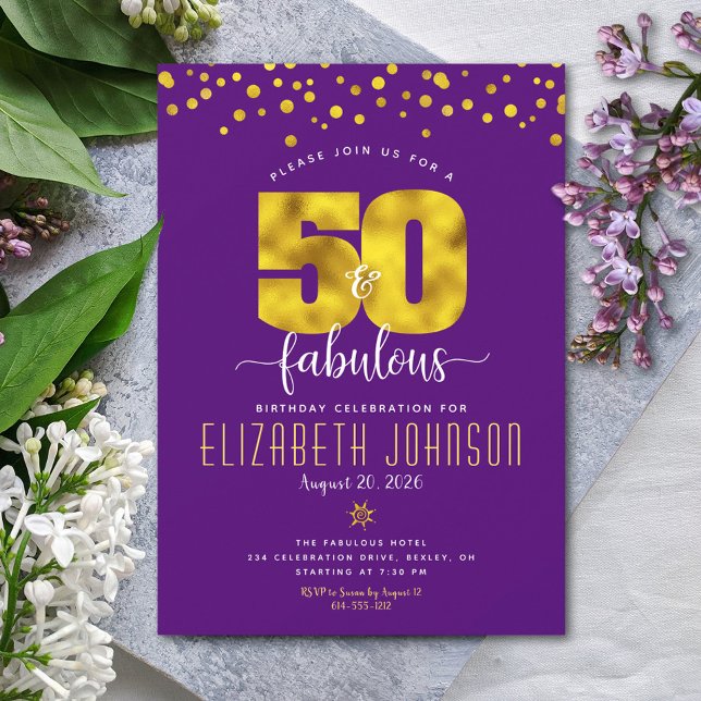 Invitación 50 y fabulosos puntos de Relieve metalizado de oro (Subido por el creador)
