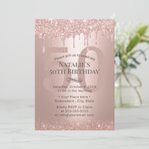 Invitación 50 y fabulosos Rosas Purpurinas de oro