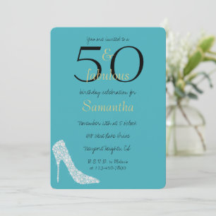 Invitación 50 y fabulosos tacones de diamantes Aqua Cumpleaño