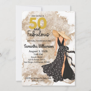 Invitación 50 y Fabulous black and Gold Birthday Party