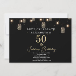Invitación 50 y Fabulous Black with String Lights