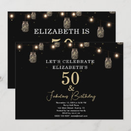 Invitación 50 y Fabulous Black with String Lights