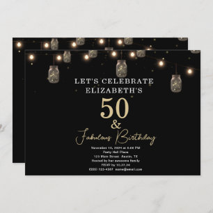 Invitación 50 y Fabulous Black with String Lights