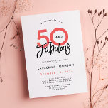 Invitación 50 y Fabulous Elegant 50th Birthday Party<br><div class="desc">Presentamos nuestra 50 y Fabulosa Invitación Elegante de 50 Años! Esta invitación irradia sofisticación con su fondo blanco complementado con elegantes letras de coral y negro que exhiben con gusto la frase '50 y Fabulous' en un estilo de letra elegante. En cambio, descubrimos un patrón blanco de moda "50". Personalice...</div>